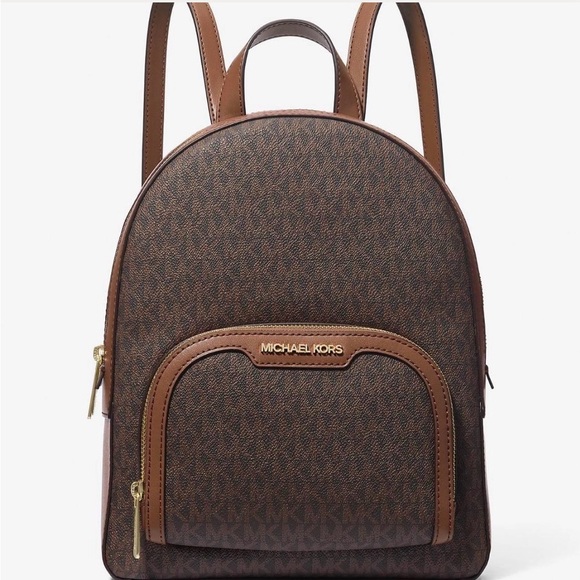 Michael Kors Signature Brown Backpack with Gold Accents - Picture 1 of 7